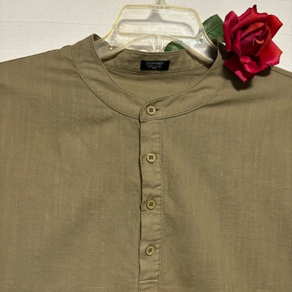 CoofAndy Green long tab sleeve Cotton & hemp henley 1/4 button 3 XL NWOT - Picture 2 of 10